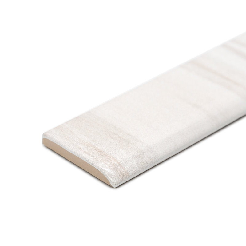 Soho 10" x 2" Polished Ceramic Bullnose Tile Trim in White, Greige