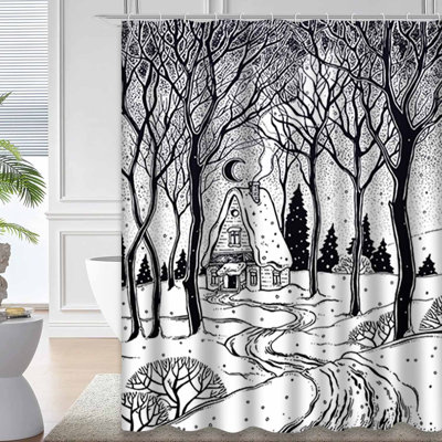 Lights Landscape Nature Light Autumn Wood Beautiful Blue Forest Shower Curtain with 12 Hooks