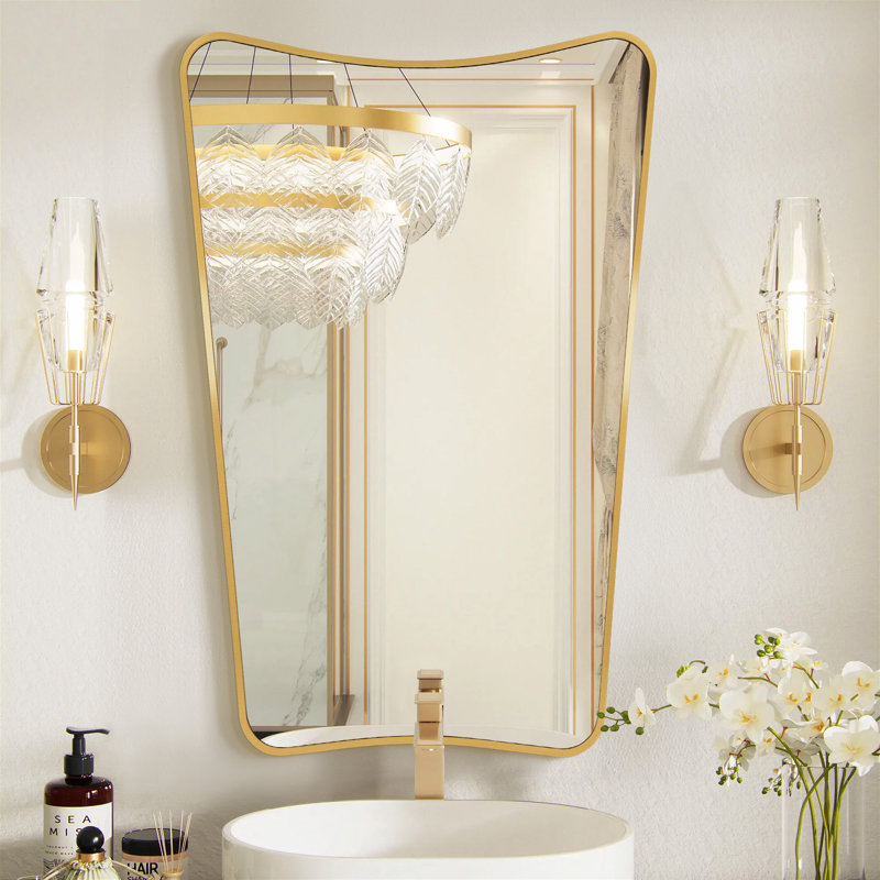 Rectangle Scalloped Metal Flat Wall Mirror, 36" x 24", Gold