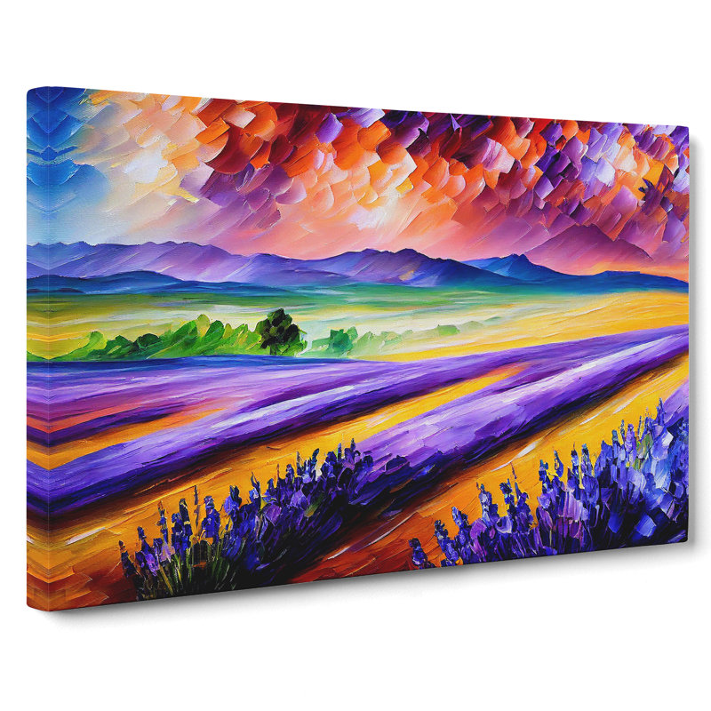 Striking Lavender Flower Field Abstract - Wrapped Canvas, 35cm H x 50cm W x 3cm D