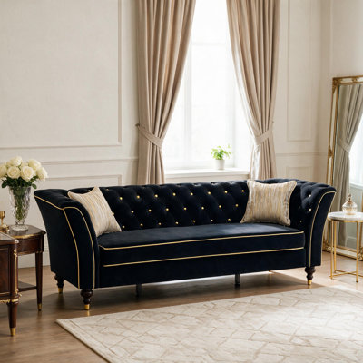 Canapé élégant capitonné de 227 cm (89,5 po) avec accoudoirs évasés, pieds surélevés et design spacieux à 3 places