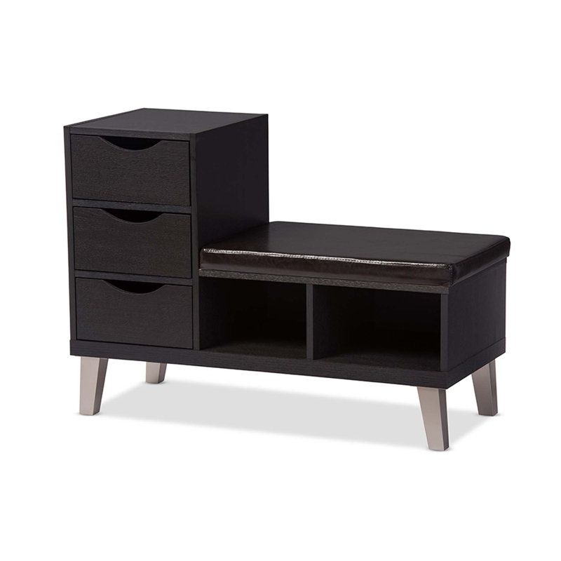 Allie Faux Leather Upholstered Storage Bench, Dark Brown