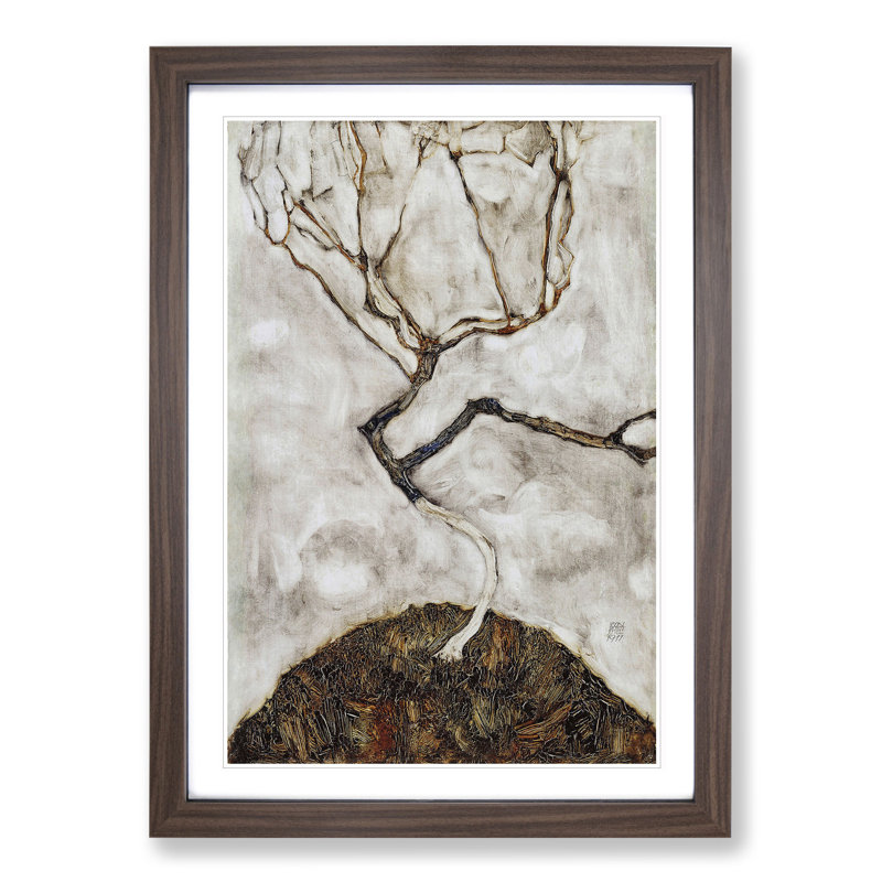 Small Tree in Late Autumn by Egon Schiele - Picture Frame Painting, Walnut Framed, 36cm H x 27cm W x 2cm D