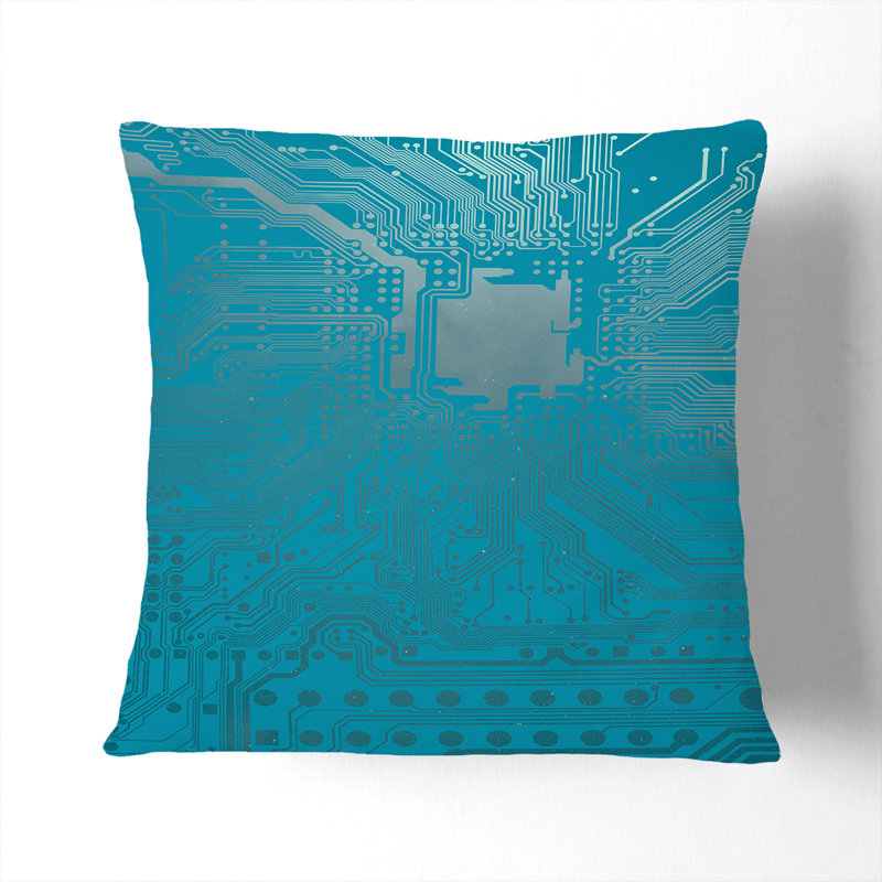 Blue Twilight Circuits Square Throw Cushion, 40cm H x 40cm W x 15cm D