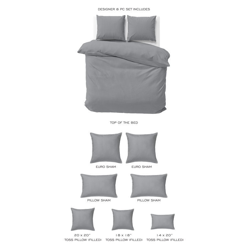 Ensemble d'édredon 8 pièces Elsie, Full Comforter + 7 Additional Pieces, Shadow Grey