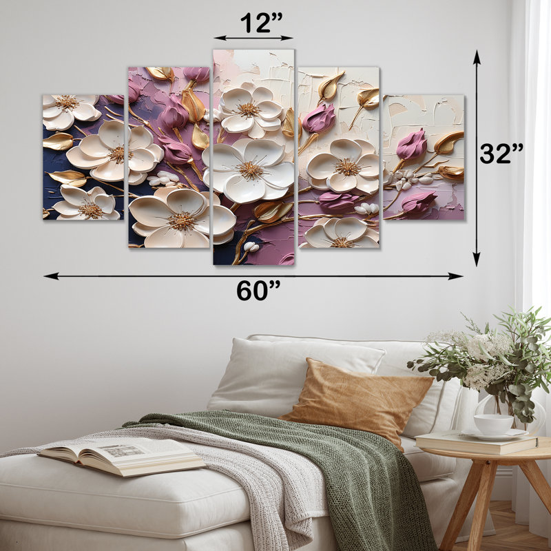  «White and Purple Poppy Blooms - Abstract Floral Multipanel Wall Art, ensemble