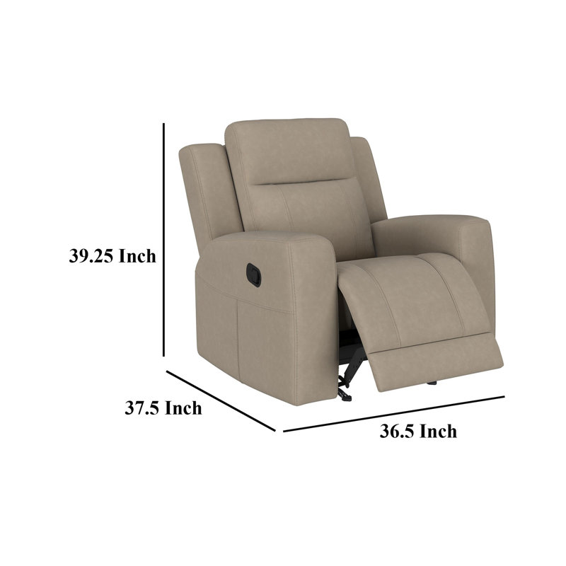 Krio Manual Recliner Chair, 37 Inch Modern Faux Leather, Brown