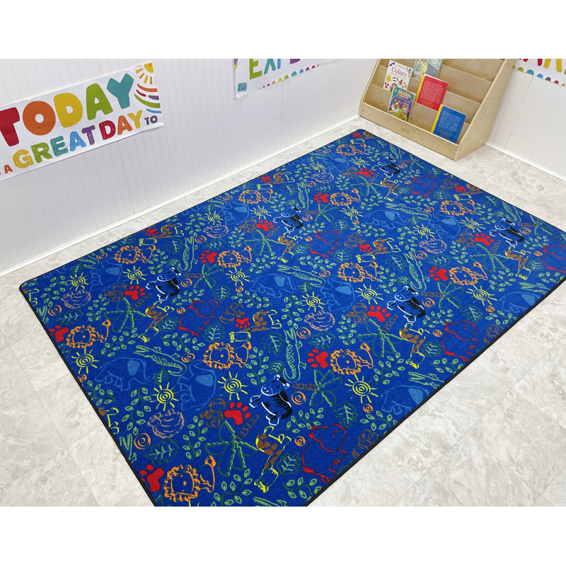 Tapis bleu Animal Doodles, Rectangle 6 pi x 9 pi