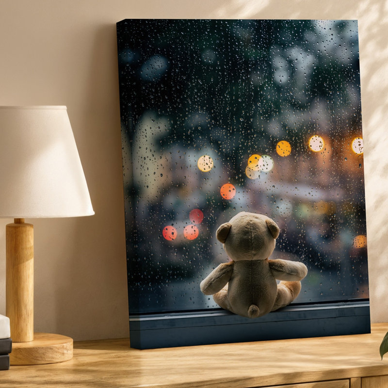 Toile, un doux ours en peluche avec une tête arrondie et un art mural, H 12 po x l 9 po