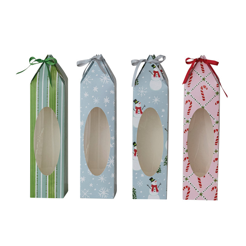 Handmade Printed Recycled Paper Wine/Gift Box With Holiday Pattern