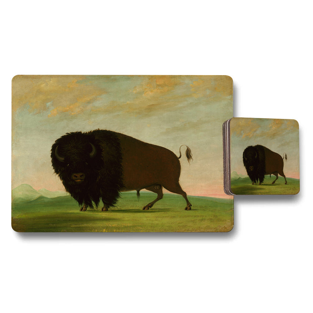 Bison Themed Placemat And Coaster Set Rustic Farmhouse Decor