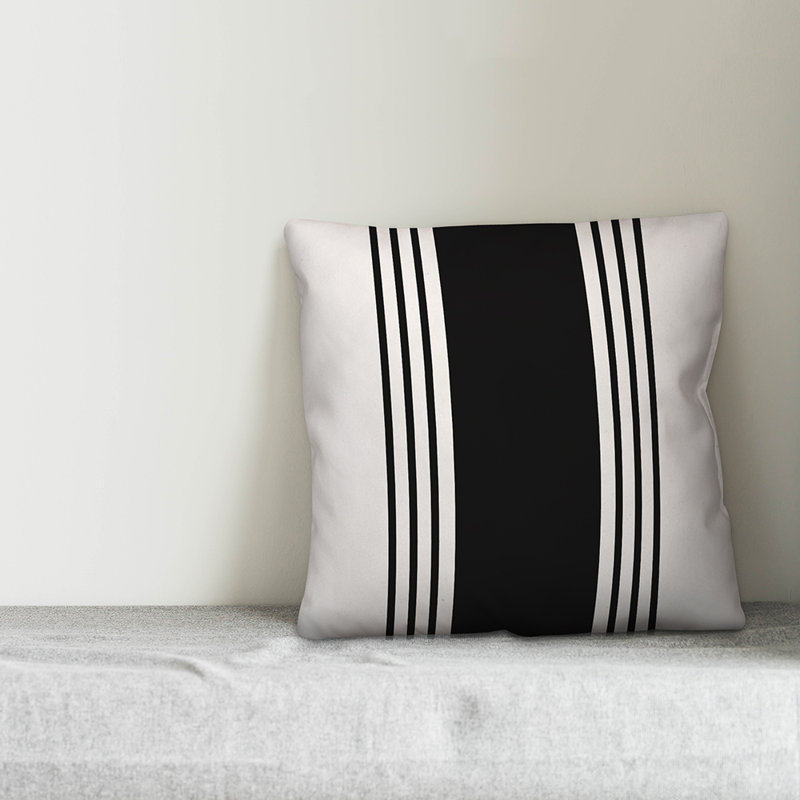 Farmhouse Striped Throw Pillow, White/Black, 18" x 18", No Fill