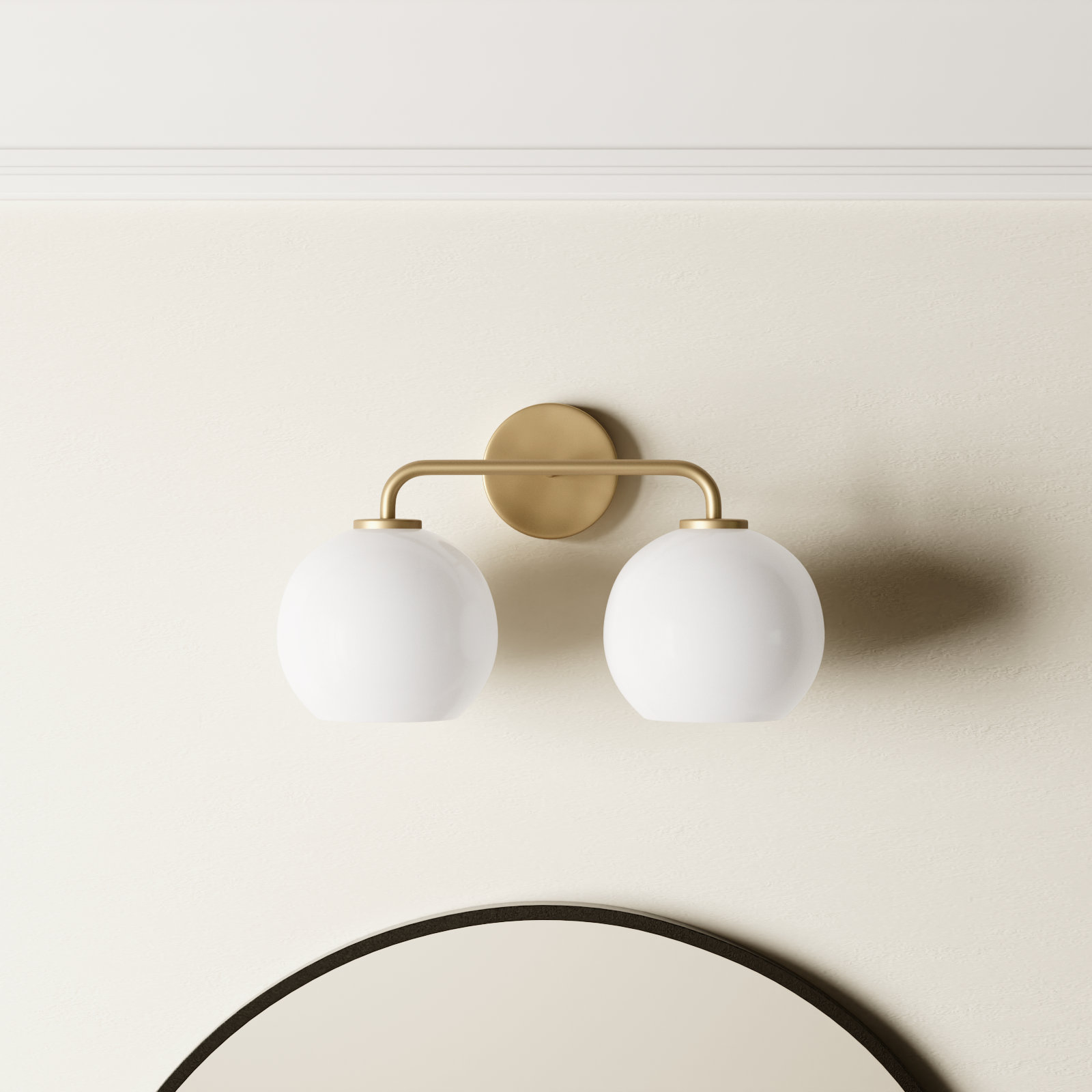 Childerley 2 Light Vanity, Satin Brass, White