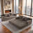 Boneless Compression Corduroy Convertible Floor Sofa Bed, 2 Seater Foldable Couch with Cup Holder Console, Multi-Mode Sleeper Sofa for Living Room-135402374