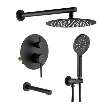 KIBI USA Cube Shower Column with Dual Function Shower Head Black Matte