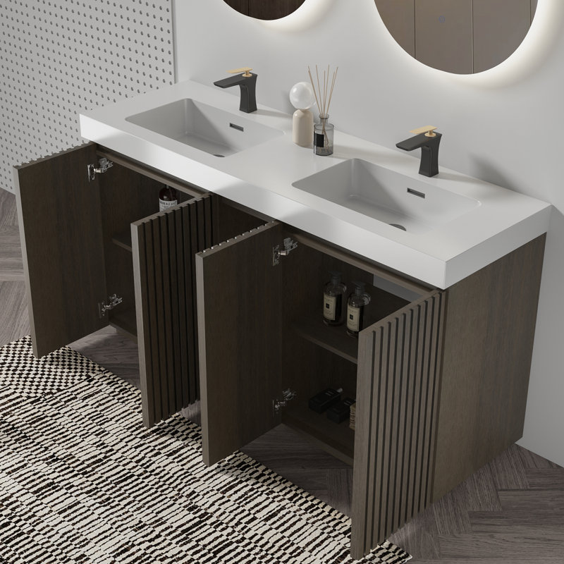 Meuble-lavabo double 60 po, Blanc