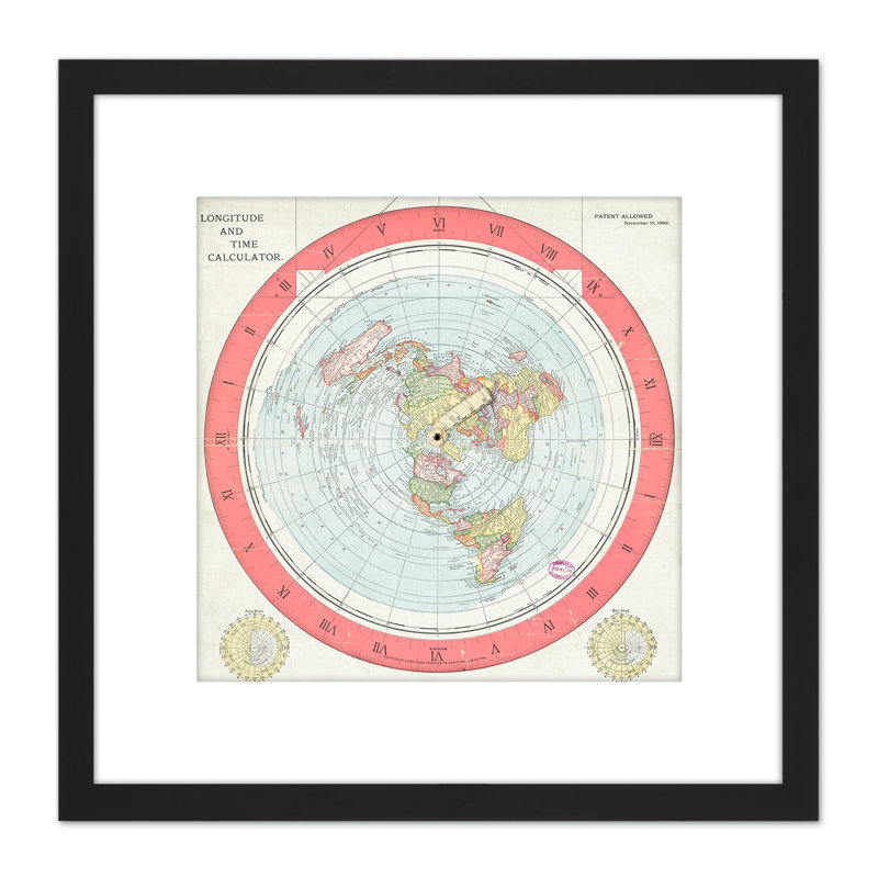 Map Gleason 1892 World Time Calculator Flat Earth - Single Picture Frame Painting