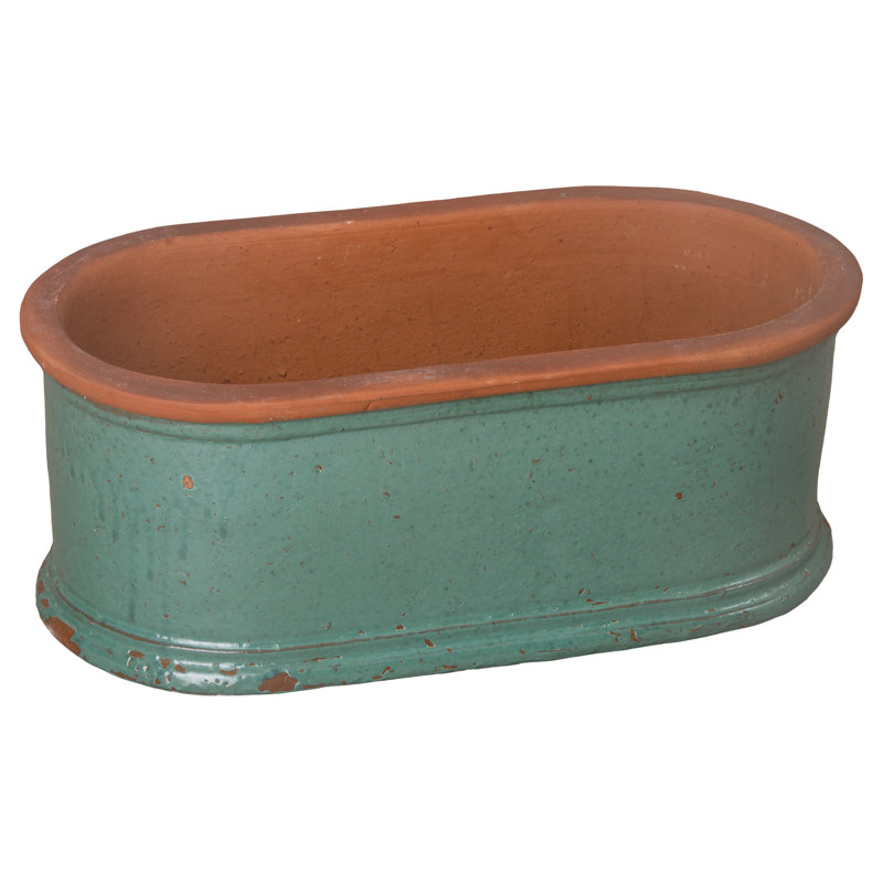 Pot à fleurs en céramique Strassen, H 15 po x l 28,5 po x P 15 po, Bleu sarcelle