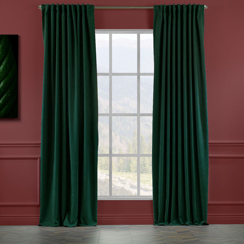 Blackout Thermal with Liner Extra Long & Extra Wide Decorative Curtain Single Panel, 140cm Width x 265cm Drop, Dark Green