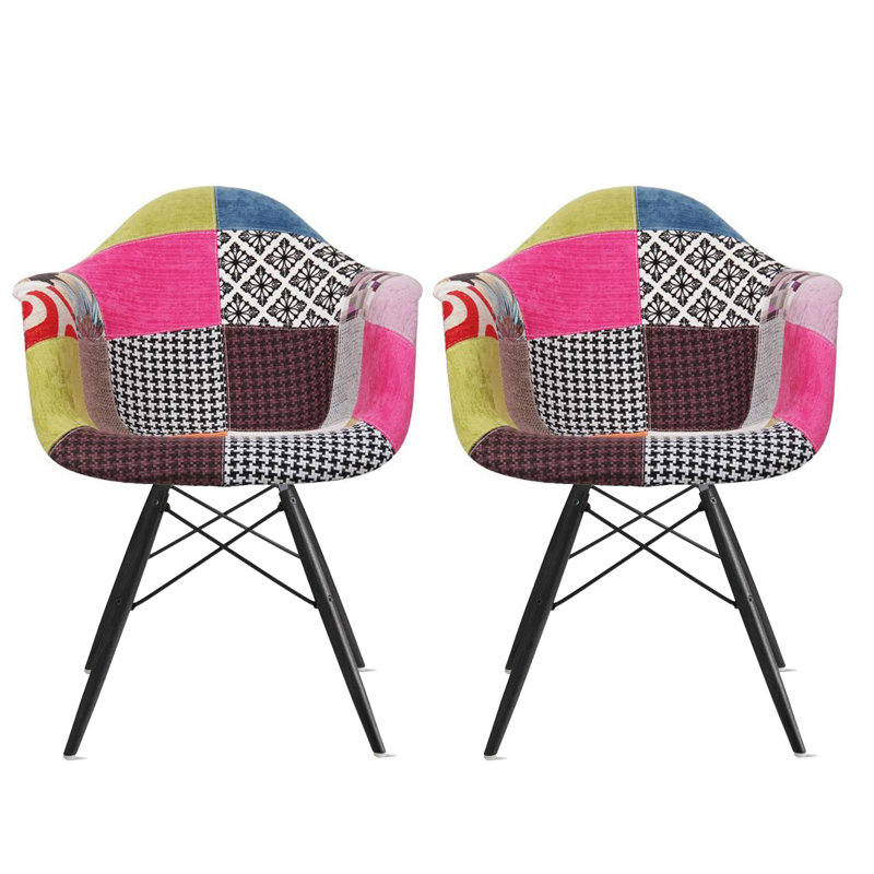 Ensemble de 2 chaises d'appoint Flennory, Brun / rose / jaune