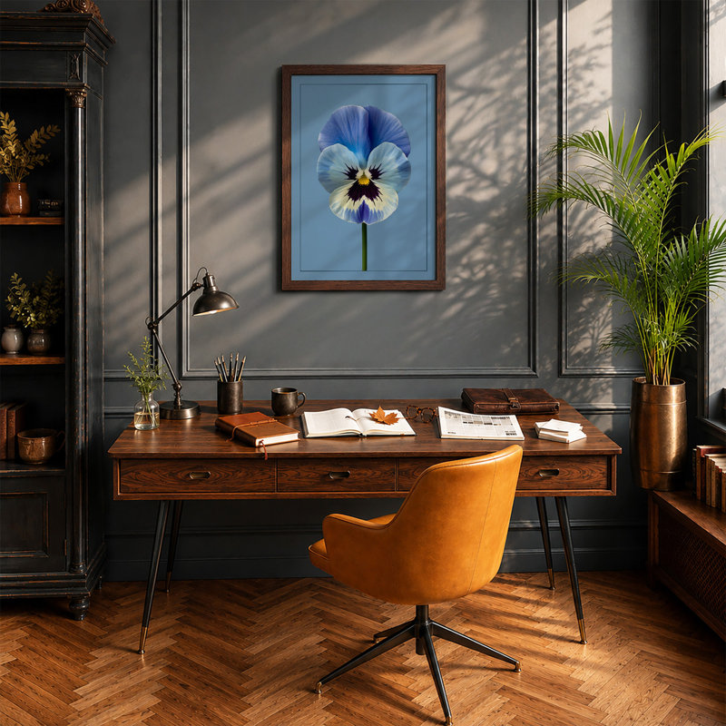 Purple Pansy Study Botanical - Framed Print, Walnut, A4 - 29.7 x 21.0 cm