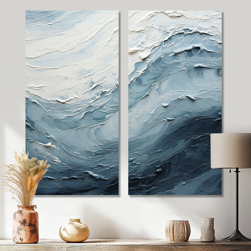 Minimalisme, peinture noire et bleue vague II - art mural côtier, 2 pièces, H 20 po x l 24 po, Toile tendue