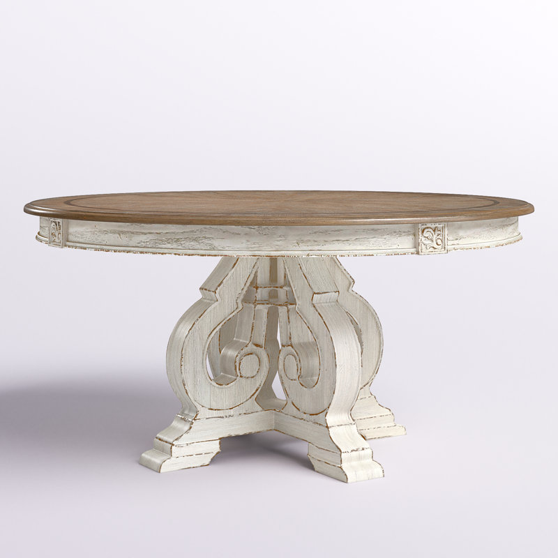 Table de salle à manger à piédestal 60 po Everly, Brun, Blanc antique