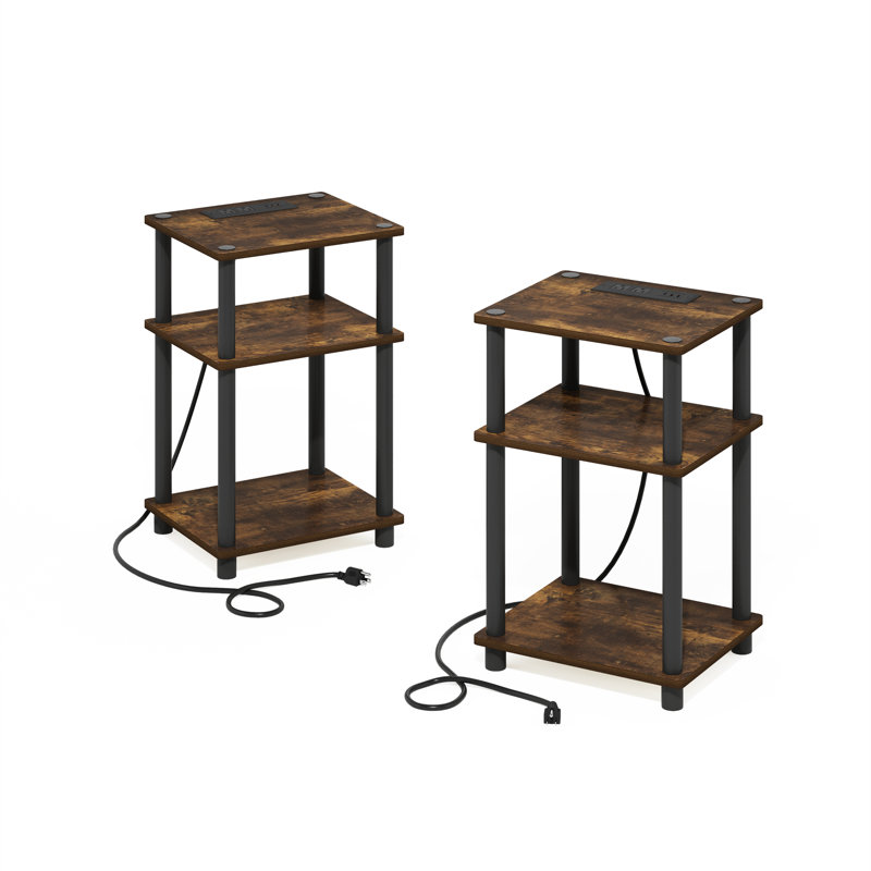 Kaneshia End Table Set, Amber Pine/Black