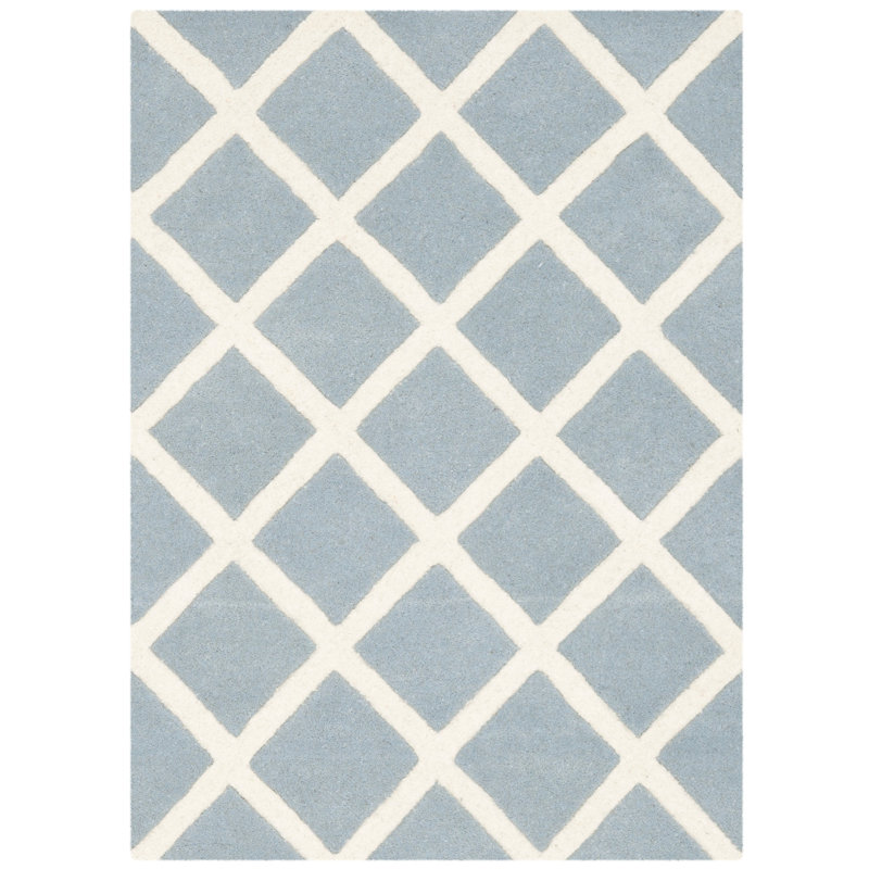 Blue Ivory Hand-Tufted Wool Geometric 3' x 5' Area Rug