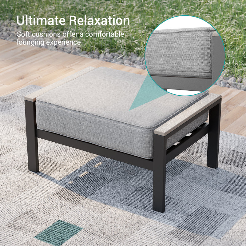 2-Piece Ottoman with Solution-Dyed Fabric Cushion, Linen Gray