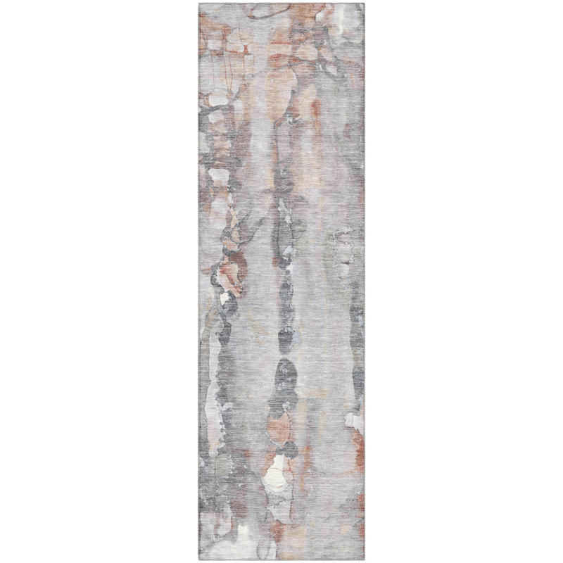 Premium Machine Washable Mayfield AMF2120 Abstract Rug, 2'3" x 7'6" Runner, Copper