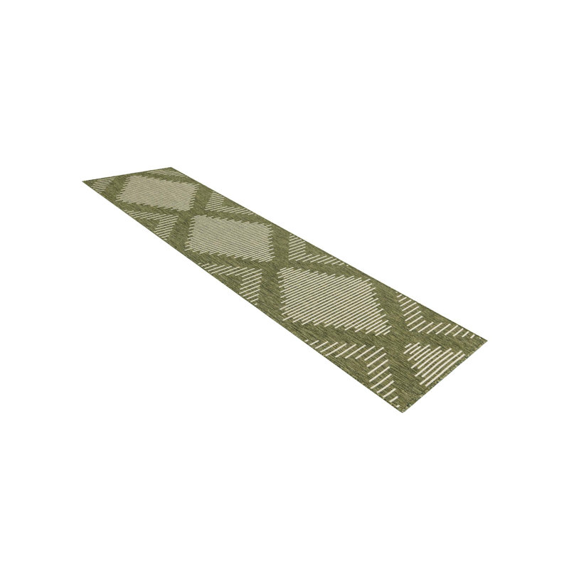 Dex Striped Machine Woven Polypropylene Indoor / Outdoor Area Rug in Gray/Green, Runner 2' x 4'1"