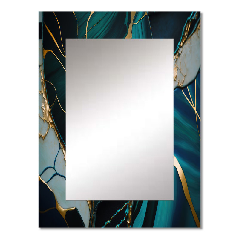 Abstrait Geode Green I - miroir décoratif en marbre, grand miroir mural vert, impression sur métal, 32 po x 24 po