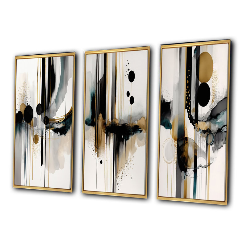 «Abstract Transitional Shapes V», 3 pièces sur toile, Or, H 32 po x l 48 po