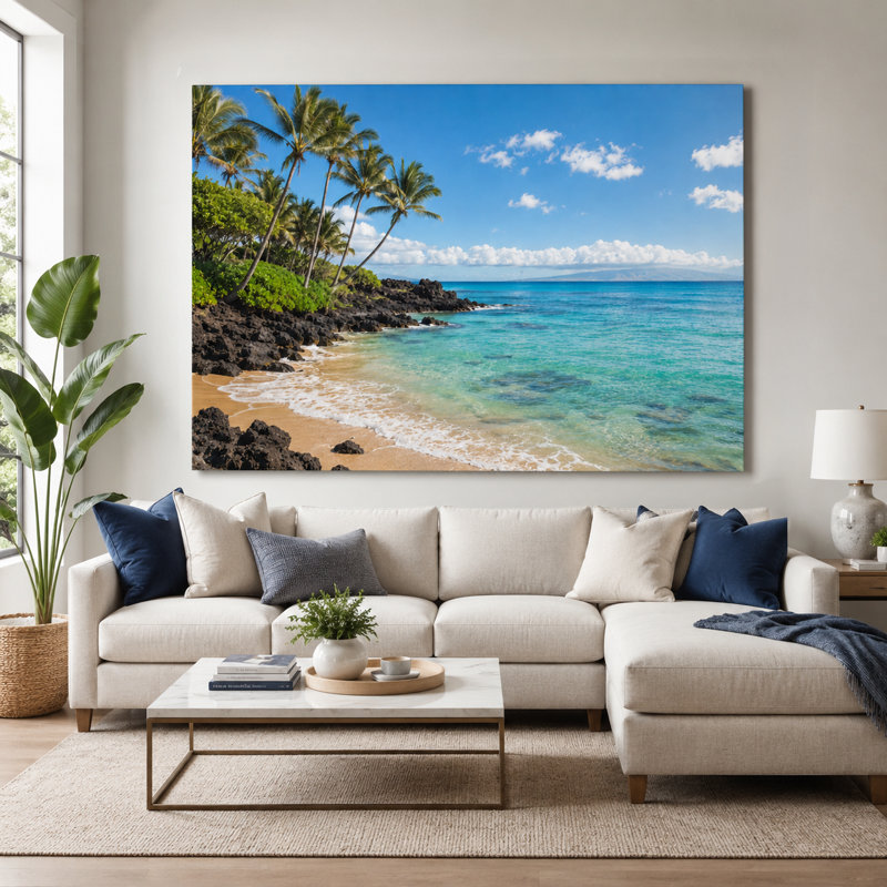 «Turquoise Palm Cove - Tropical Ocean Beach», art mural sur toile tendue, 36"H x 48"W x 1.5"D