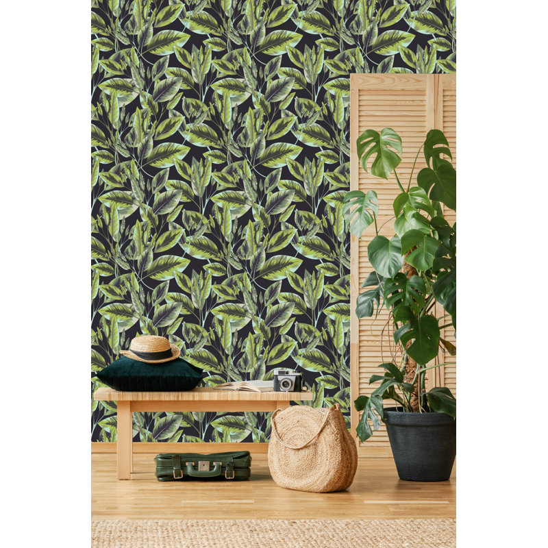 Rouleau de papier peint foncé avec feuilles L 18,75 pi x l 25 po