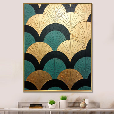 Emerald and Golden Arches - Formes abstraites, art mural pour le salon
