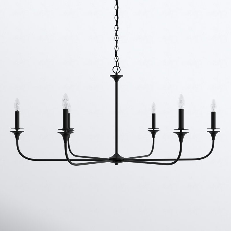Lustre classique à 6 lumières de style bougie , Noir mat