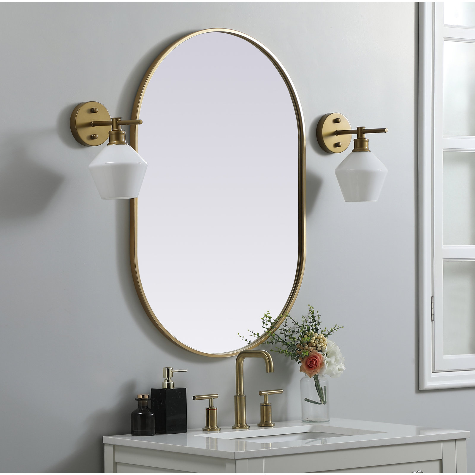 Sabine Metal Pill Wall Mirror, Brass, 36" x 24"