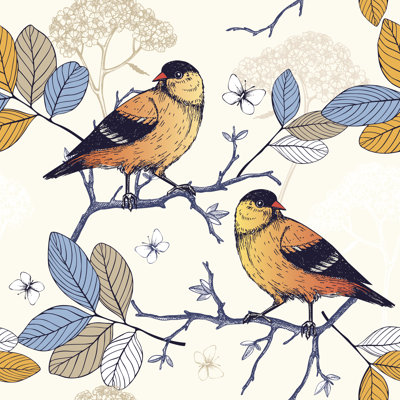 Orange Birds by Geraria - Wrapped Canvas Print