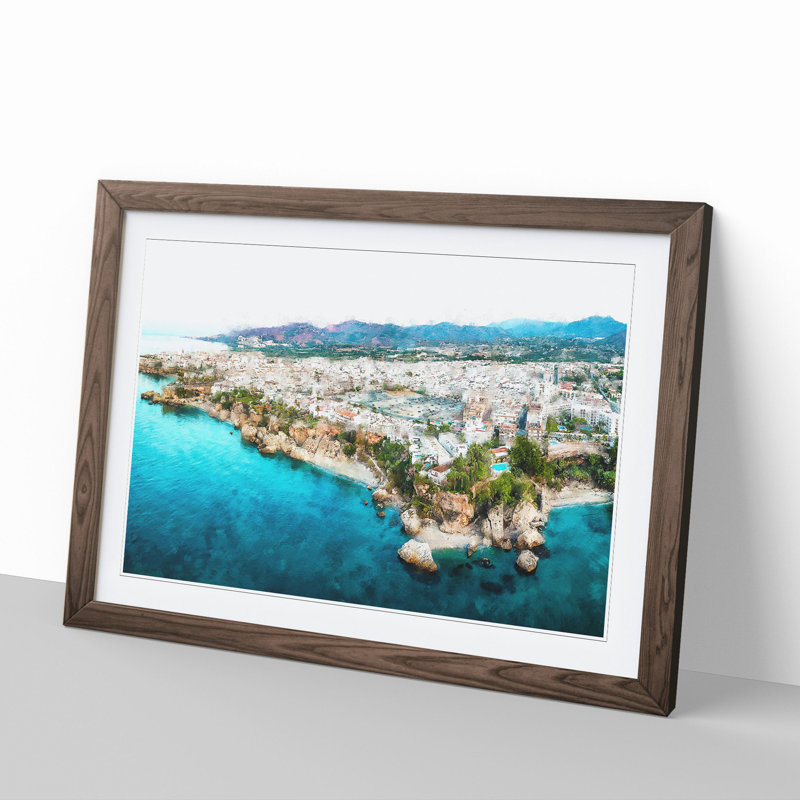 Coastline of Nerja in Spain - Picture Frame Graphic Art, Walnut Framed, 27cm H x 36cm W x 2cm D