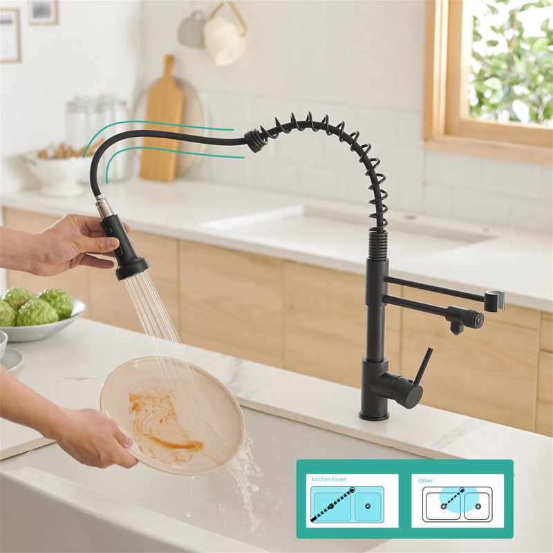 Robinet de cuisine de purificateur d'eau potable, robinet d'évier de cuisine rétractable, Noir