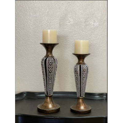 Kellen 2 Piece (12"H & 14"H) Polyresin Candlestick Set