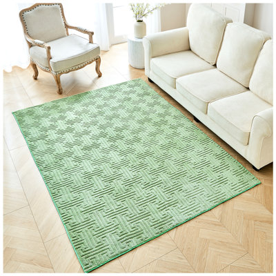 Greek Key Faux Fur Area Rug 160x230cm Soft Washable Non-Slip Polyester Carpet for Living Room Bedroom Hallway Rug