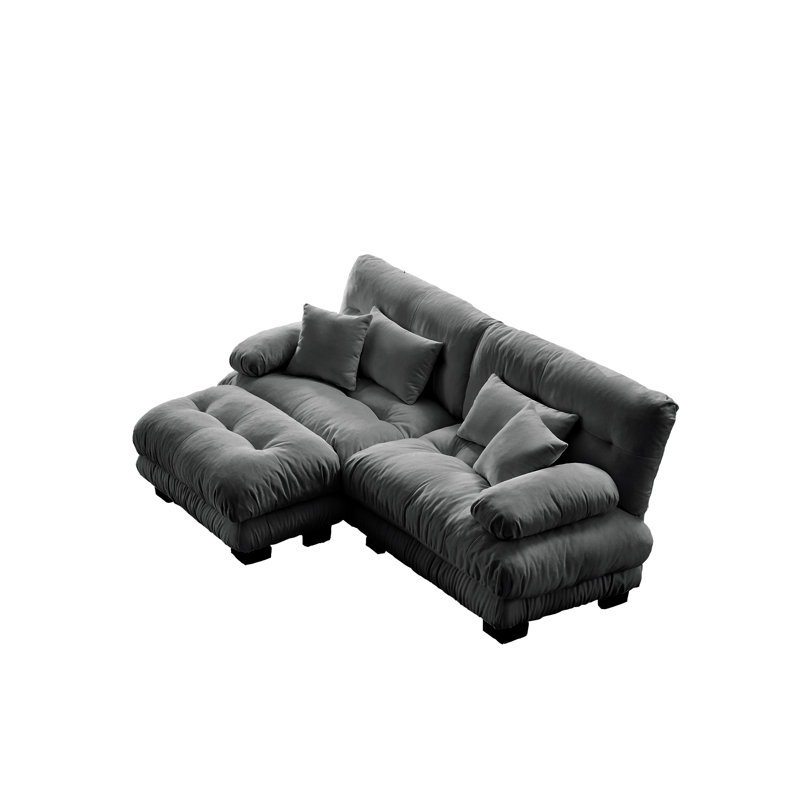 Cloud Couch Sectional Sofa For Living Room, Chenille 2 Seater Sofa With 2 Lumbar Pillows And 2 Throw Pillows , Upholstered Wide Arm Sofa With Convertible Ottoman