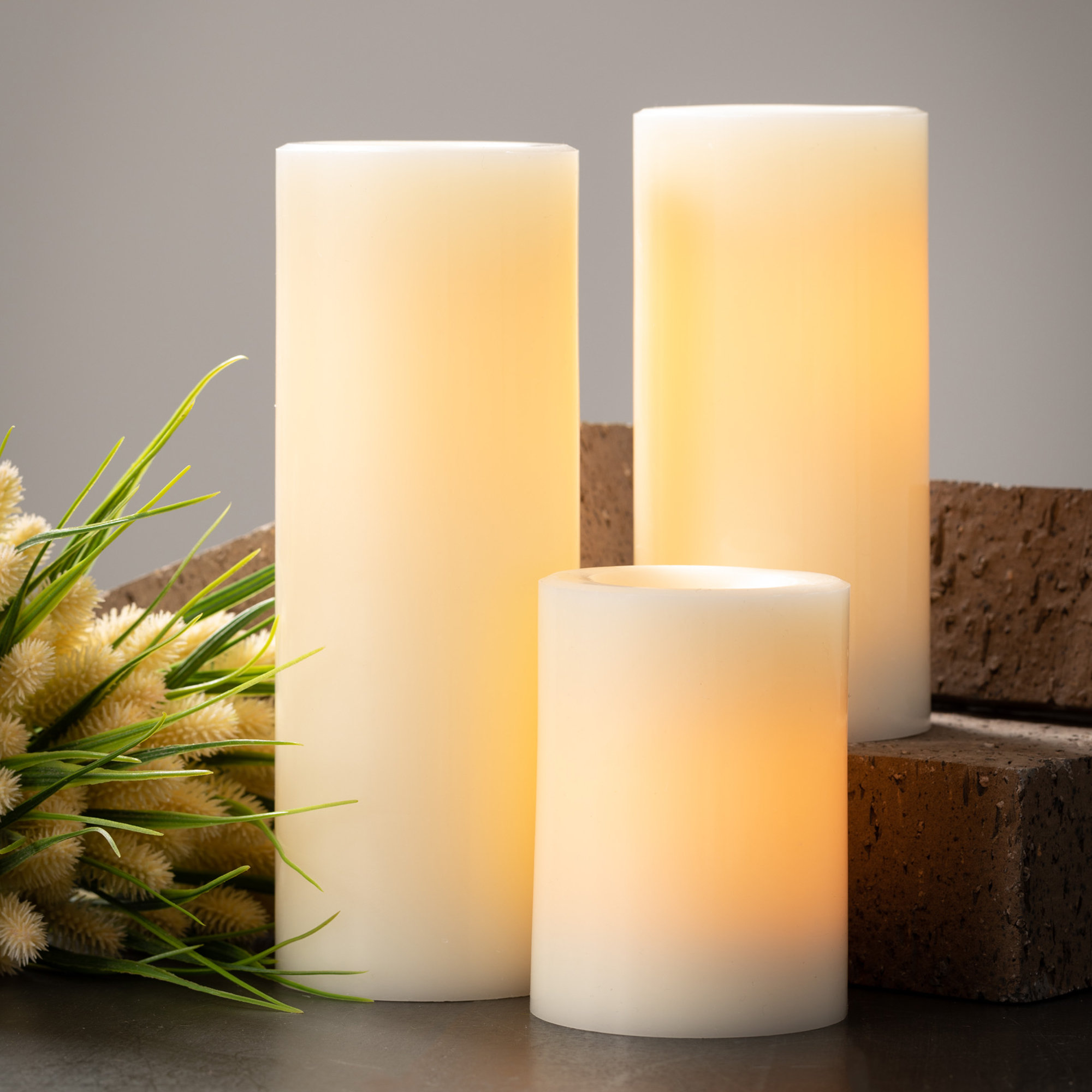 Cicily All Weather Outdoor Weighted LED Pillar Candle, Off-White, 4" H x 3" W x 3" D