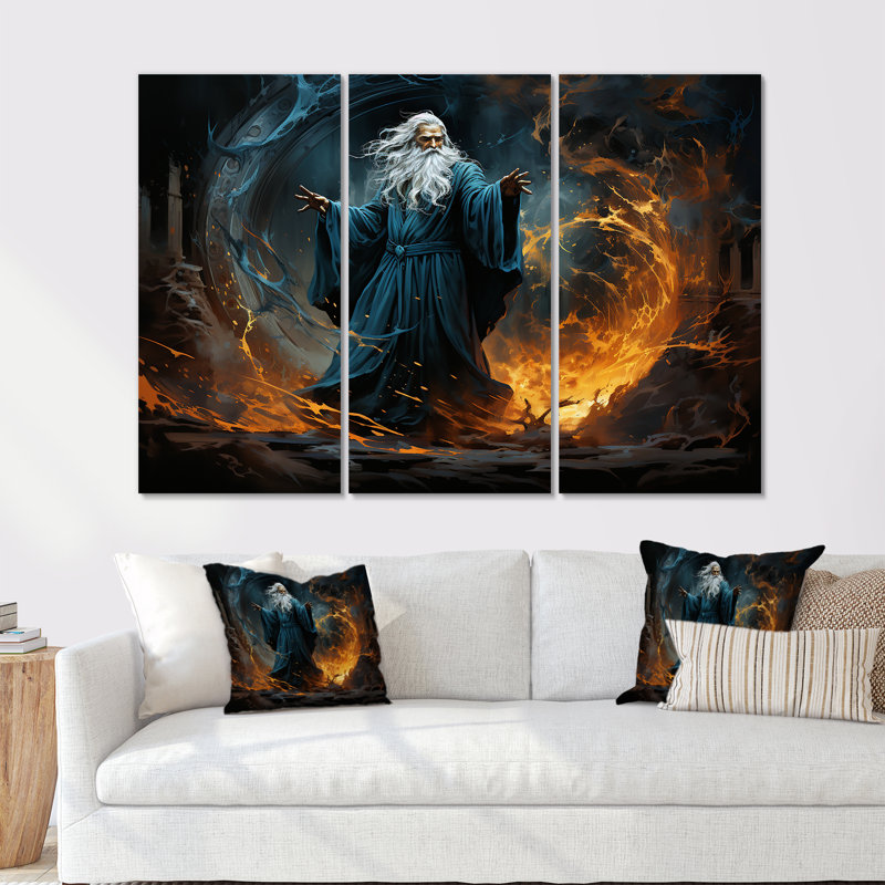 Mythique magicien azur - ensemble d'art mural sur toile, H 32 po x l 48 po