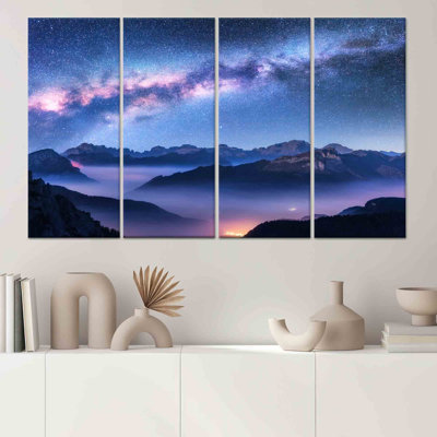 Starry Sky Canvas Wall Art: Printed Milky Way Cosmos Landscape,4P Wrapped Canvas