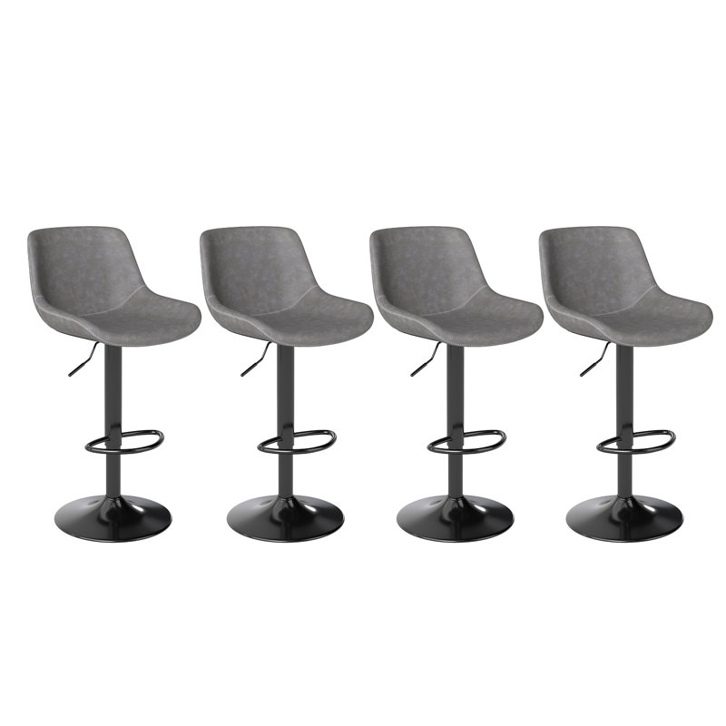 Swivel Upholstered Adjustable Height Counter Stool with Metal Frame, Grey, 4
