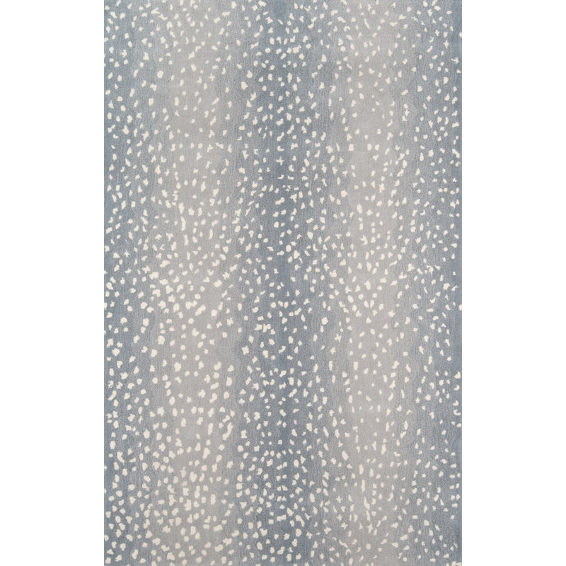 Woodland Animal Print Handmade Tufted Wool Gray/Blue Area Rug, Rectangle 8'9" x 11'9"